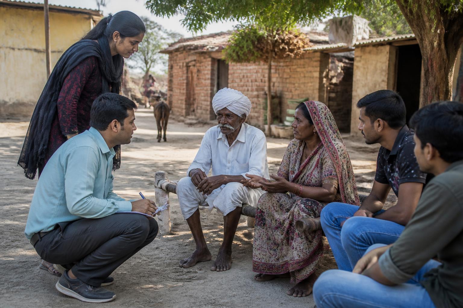 KRDF field team in conversation with villagers in rural Gujarat